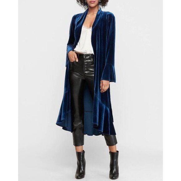 Express Velvet Open Kimono Belted Duster Cardigan Sweater M - Picture 1 of 2
